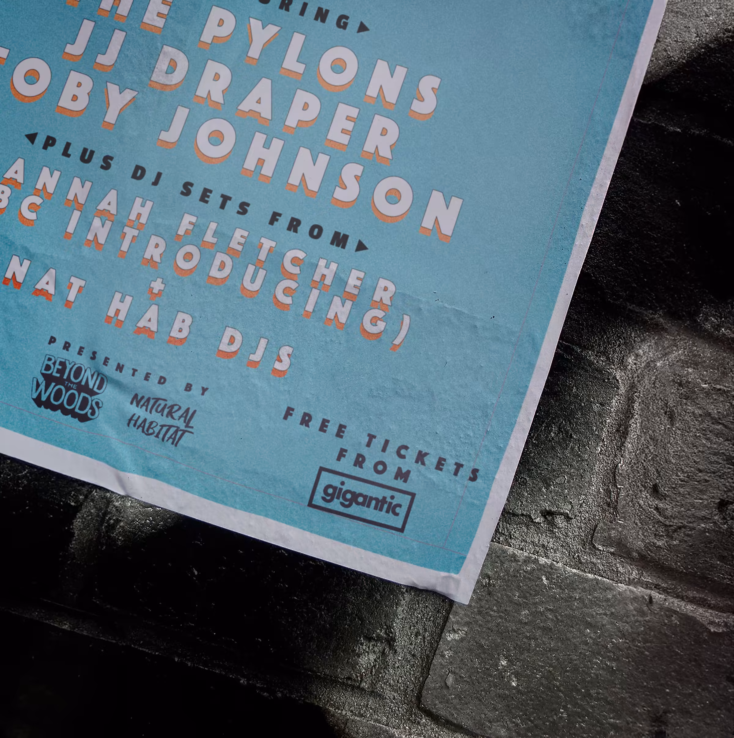 Gig poster for Filtered in teal ink with heavy type, music poster design by Toby Johnson