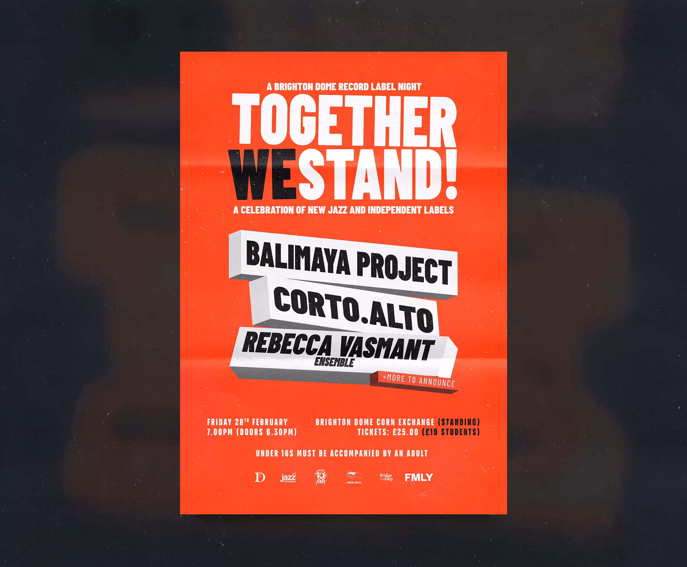 Screen-printed concert poster for Brighton Dome record-label showcase, print design by Toby Johnson